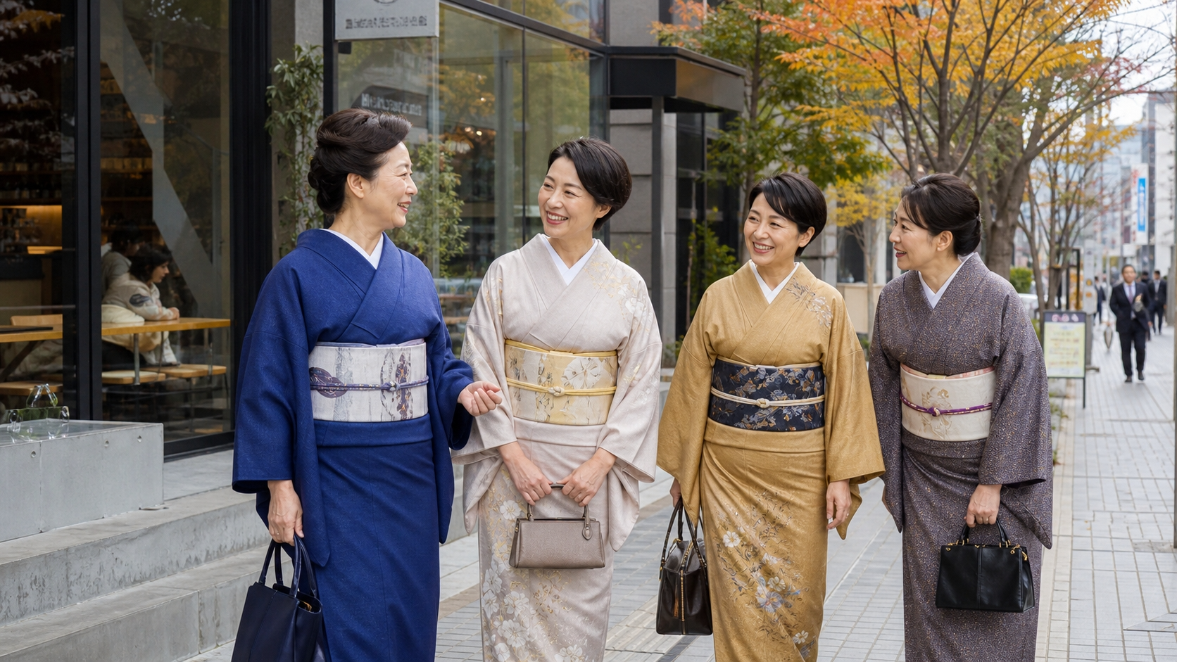 きものでお出かけする様子